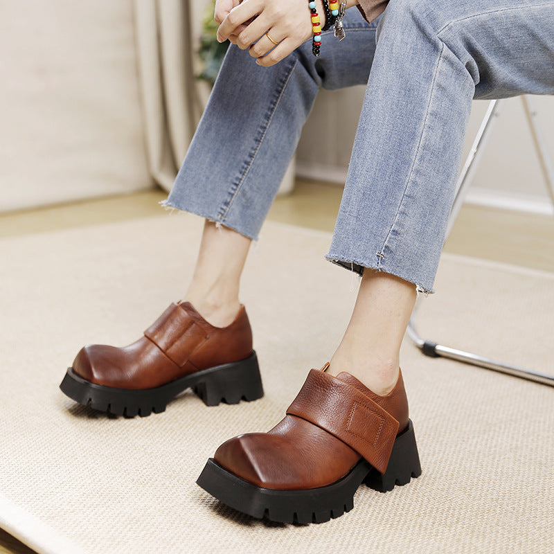Women's Square Toe Platform Autumn Vintage Genuine Four Women's Casual Shoes