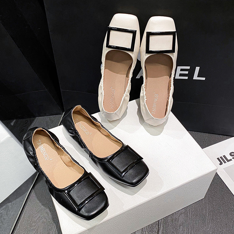 Women's Square Toe Buckle Elastic Band Soft Cotton Women's Shoes