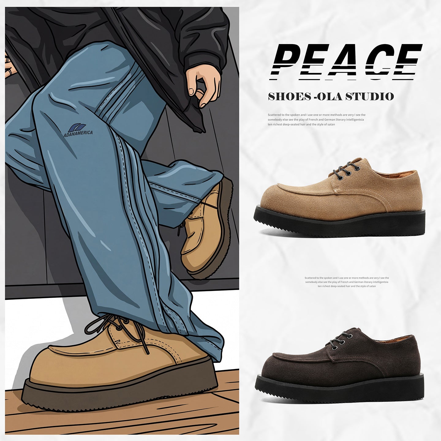 Men's Height Increasing Big Head Fashionable Suede Old Loafers
