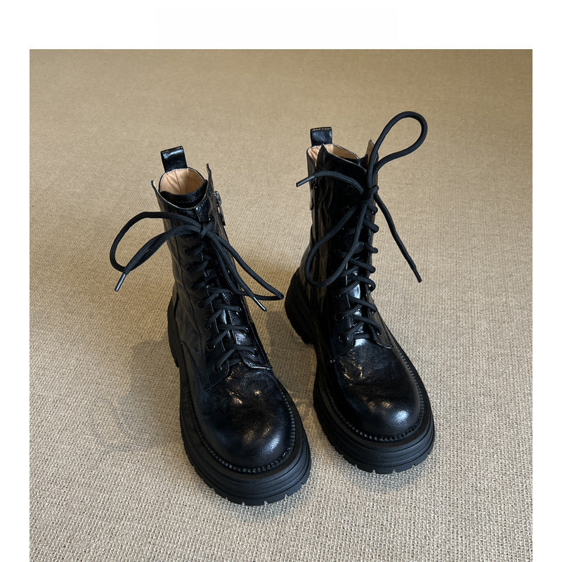 Women's Heavy Super Easy To Wear Soft Platform Ankle British Women's Leather Boots