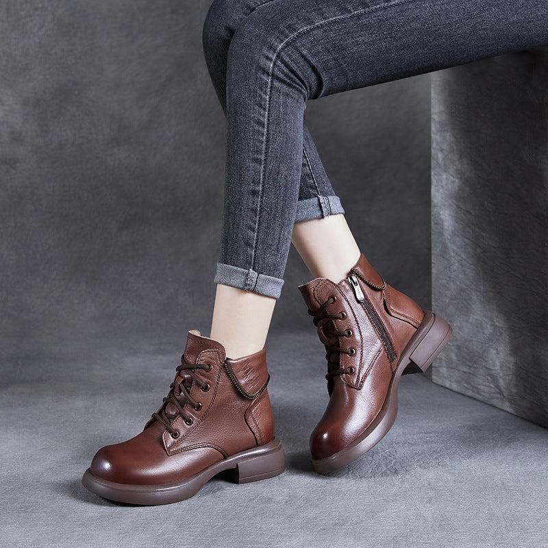 Winter British Style Martin Zip Fashion Short Retro Heels