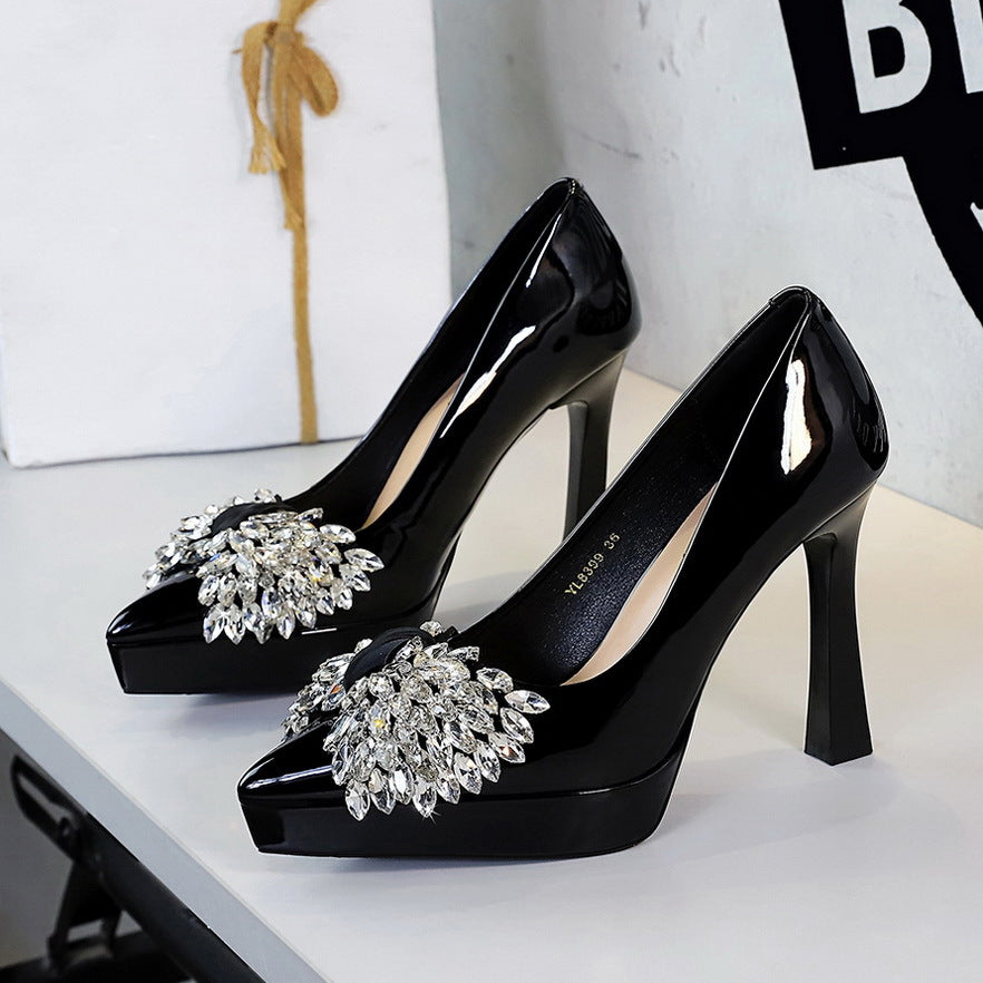 Women's Style Classy Rhinestone Bow Decoration Pointed Toe Low-cut Women's Fashion Shoes