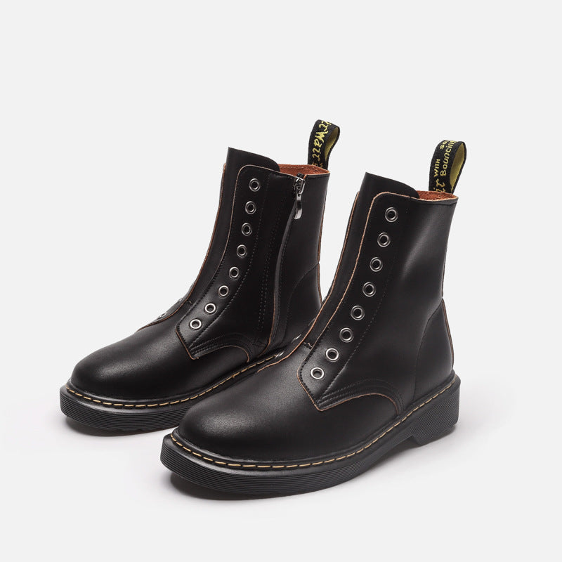 Women's British Style Fleece-lined Martin For Motorcycle Women's Leather Boots