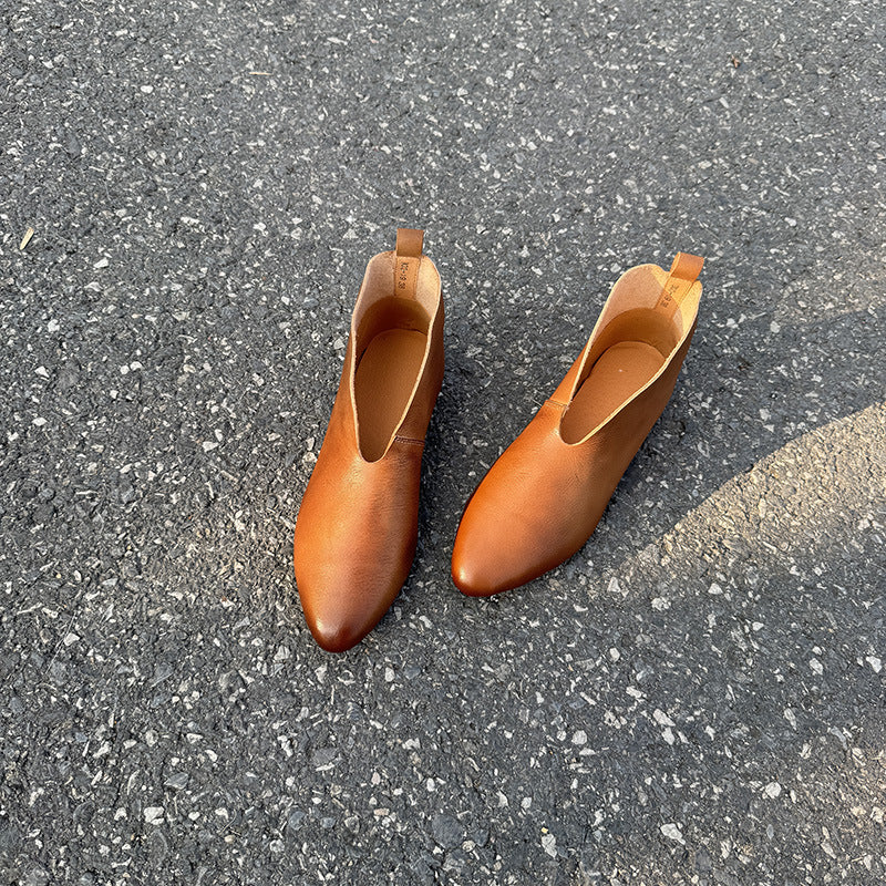 Radish Pointed Autumn First Layer Cowhide Women's Casual Shoes