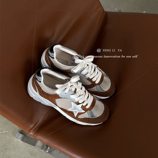 Handmade Old Thick Bottom Versatile Dirty Mesh Bright Sneakers