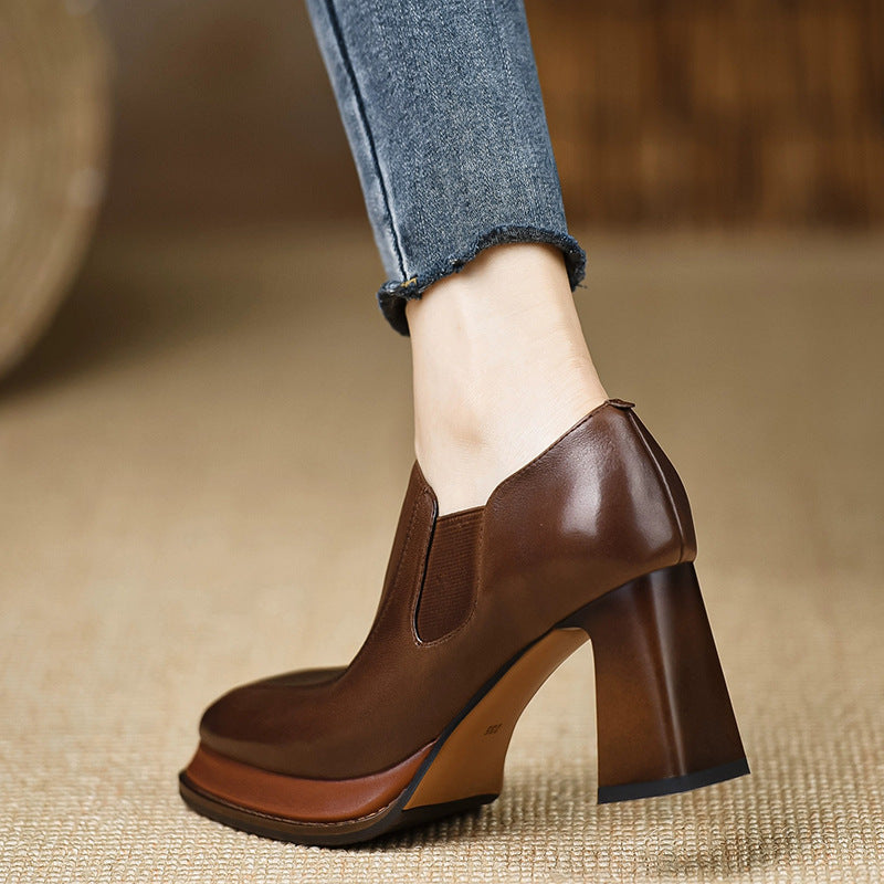 Women's Waterproof High Chunky Spring Not Tired Feet Deep Mouth Square Women's Fashion Shoes
