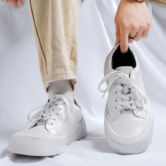 Men's White Thick-soled High-rise Distressed Commuter Derby Leather Shoes