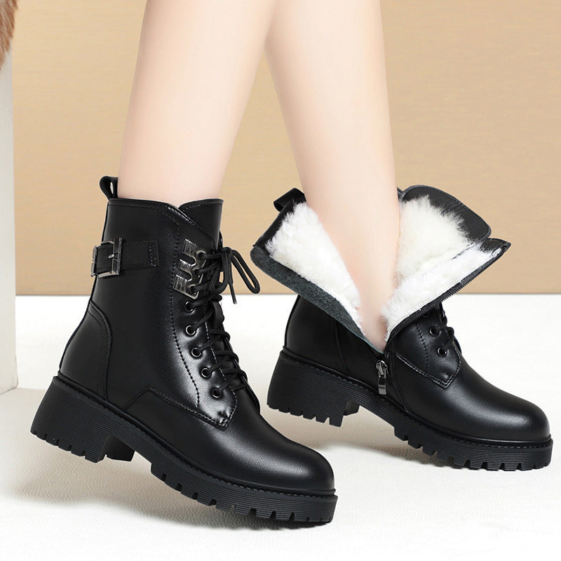Women's Short Genuine Soft Bottom Winter With Veet Platform Fur Women's Leather Boots