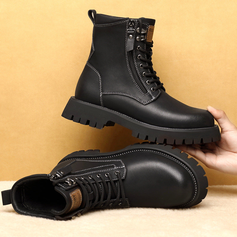 Men's Winter Fleece-lined Martin Platform American Retro Genuine Working Wear Men's Shoes