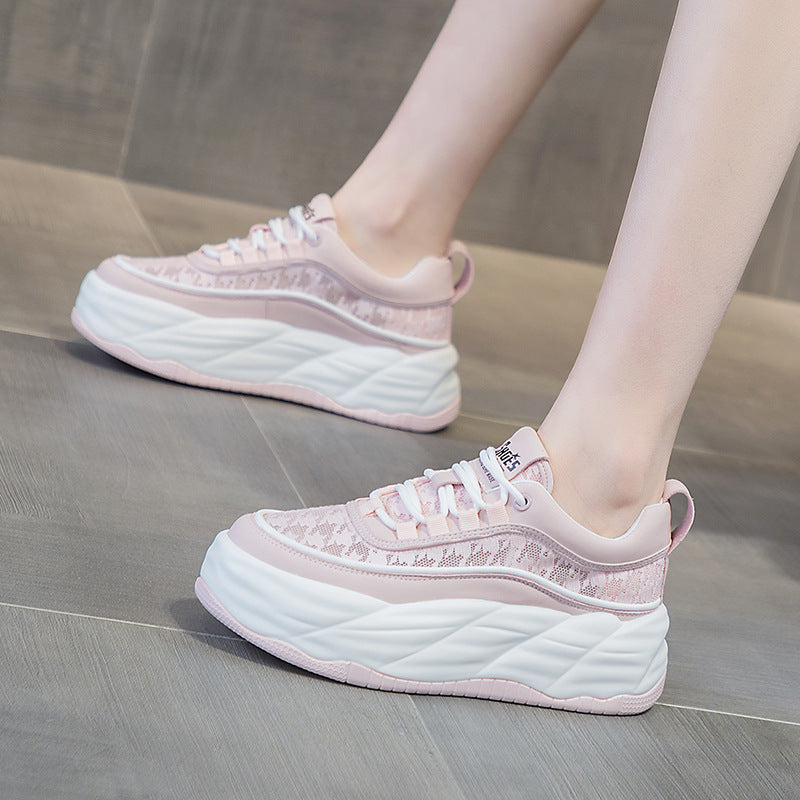 Women's Mesh Spring Dad French Round Head Thick Bottom Height Casual Shoes