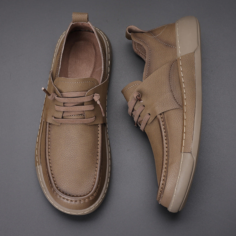 Men's Outdoor Lightweight Slip-on Handmade Stitching Big Leather Shoes