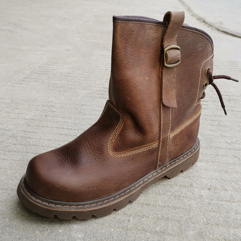 Women's & Men's Offer Cowhide Worker Mongolian Riding Breathable Boots