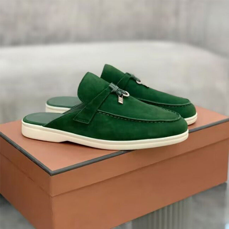Women's High Version Frosted Cowhide Half Flat Leather Shoes