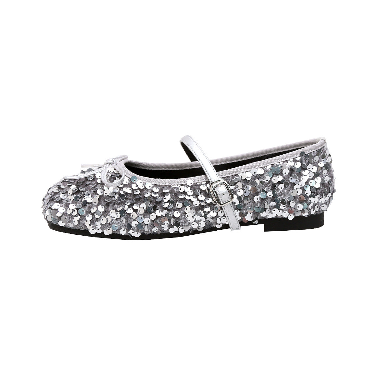 Women's Sequined Flat Strap Bow Shallow Mouth Women's Shoes