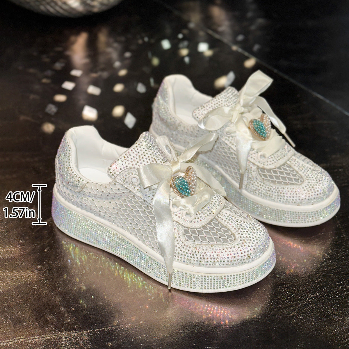 Women's Rhinestone Fashion Lace Up Platform Board Women's Sports Shoes