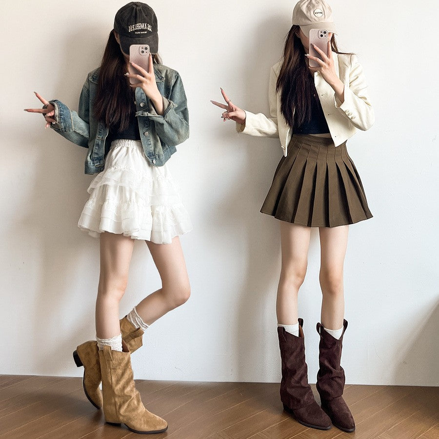 Women's Hot Chunky Pantyhose Below The Knee Women's Leather Boots