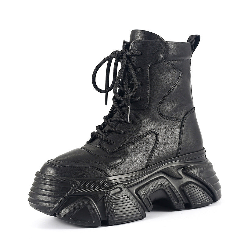 Bottom Martin Female Winter British Style Thick Mid Elevator Ankle Women's Leather Boots
