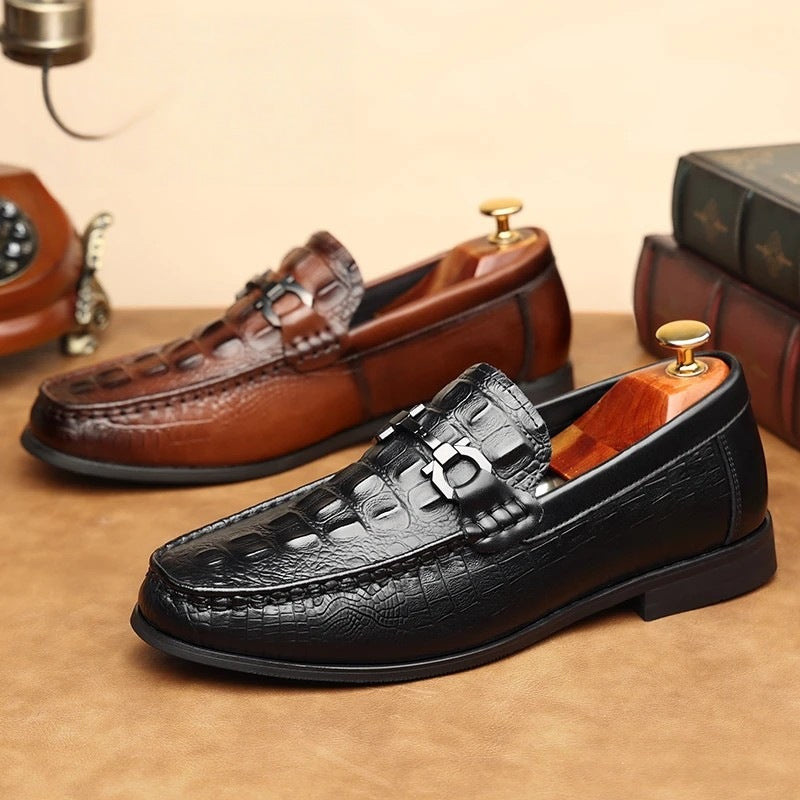 Men's Breathable Trendy Crocodile Pattern British Cowhide Men's Business Leather Shoes