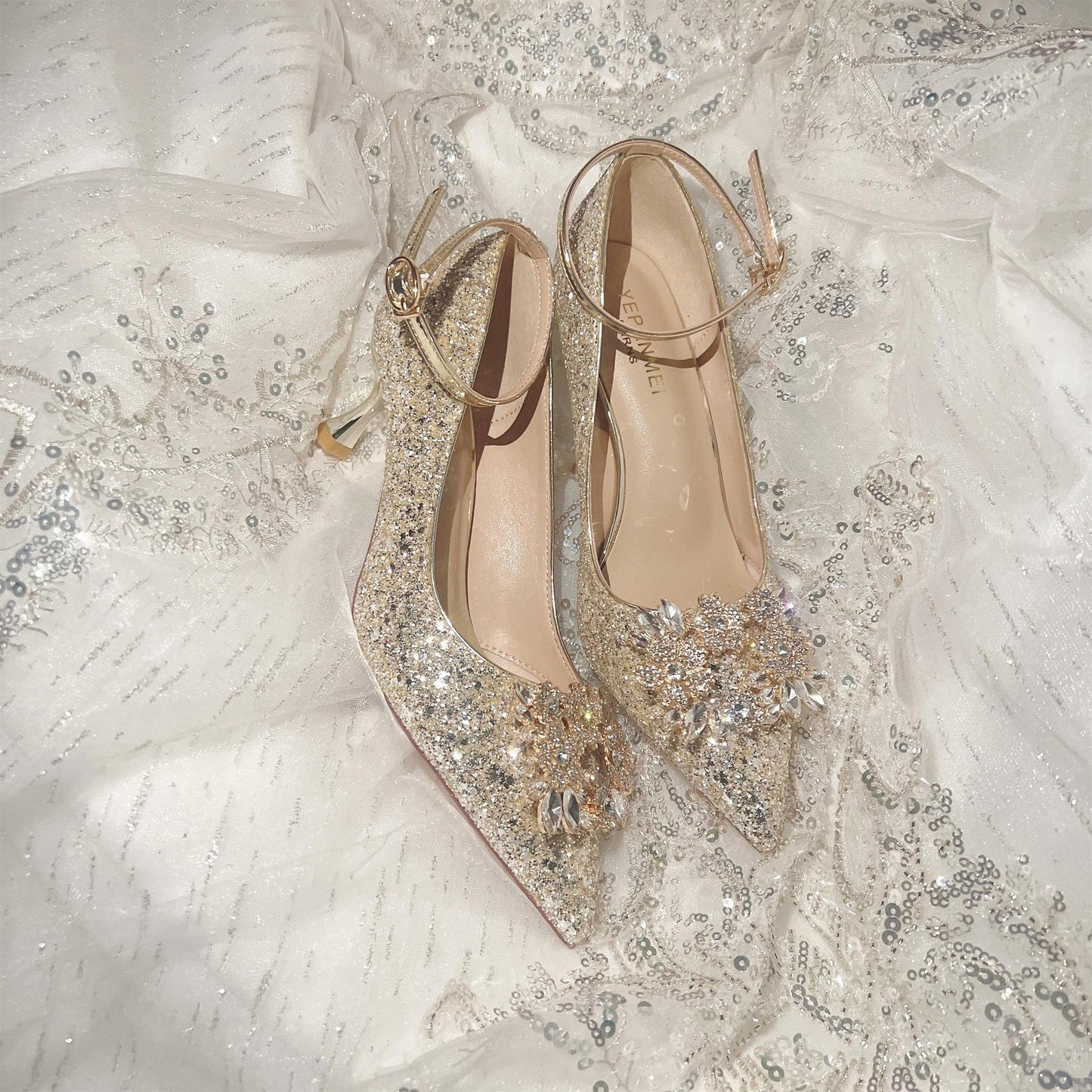Women's Dress Two-way Wear Crystal Bridal Champagne Heels