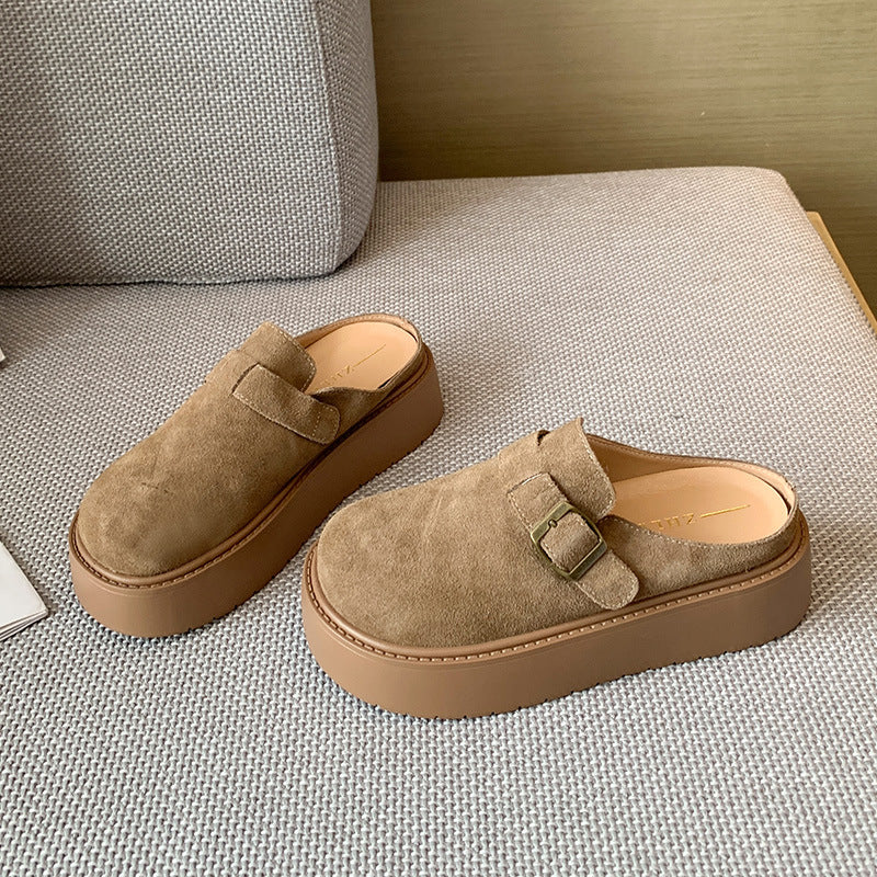 Women's Cap Half Slip-on Outer Wear Pumps Fat Women's Casual Shoes