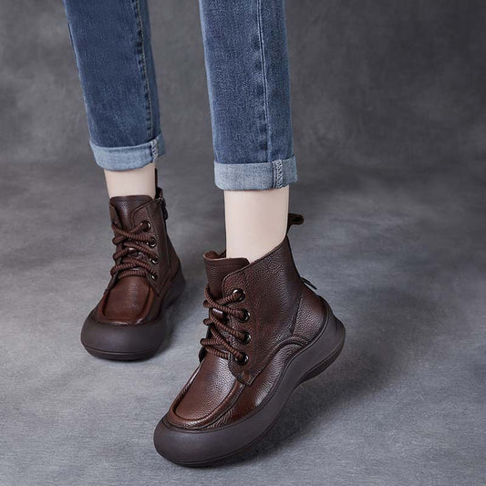 Women's With First Layer Of Cowhide Vintage Soft Bottom Short Winter Boots