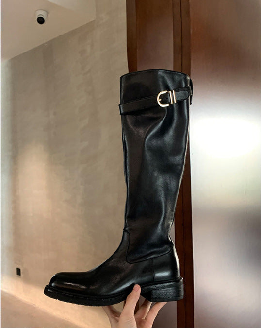 Women's Grape Mom Washed Horse Round Head Women's Leather Boots