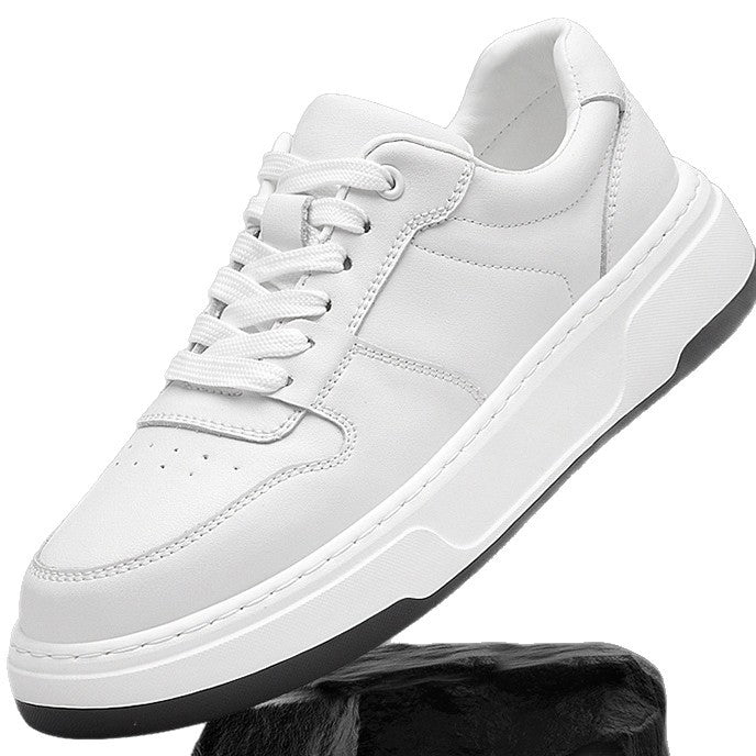 Men's Luxury Fashion Invisible Thick Bottom Trendy White Cowhide Height Increasing Sneakers