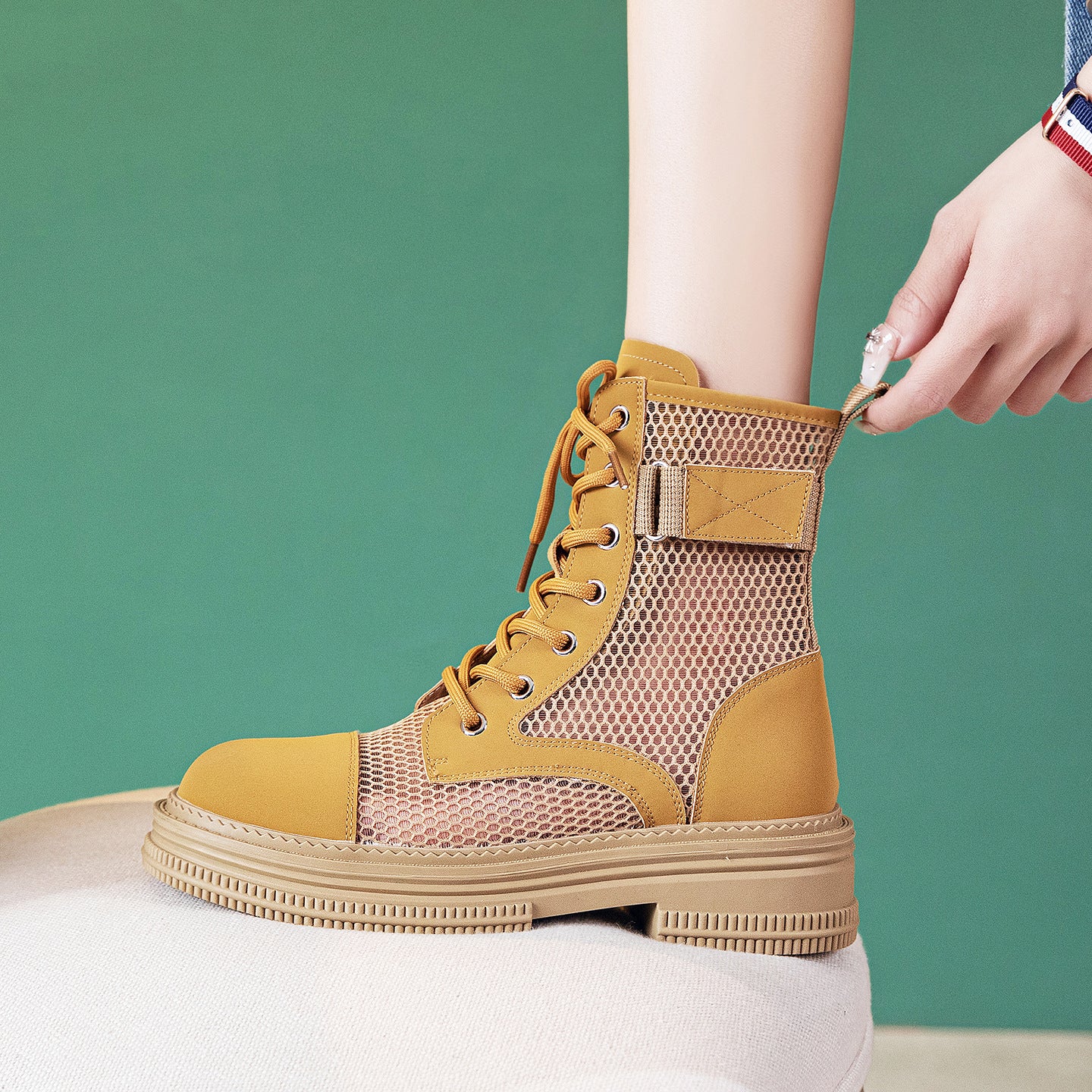 Women's Summer Martin Breathable Thin Thick Bottom Hollow Booties Mesh Women's Leather Boots