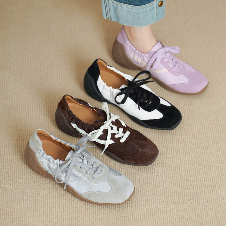 Women's Retro Stitching German Training High-cut Small Leather Shoes