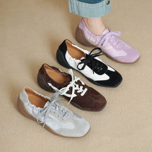 Women's Retro Stitching German Training High-cut Small Leather Shoes