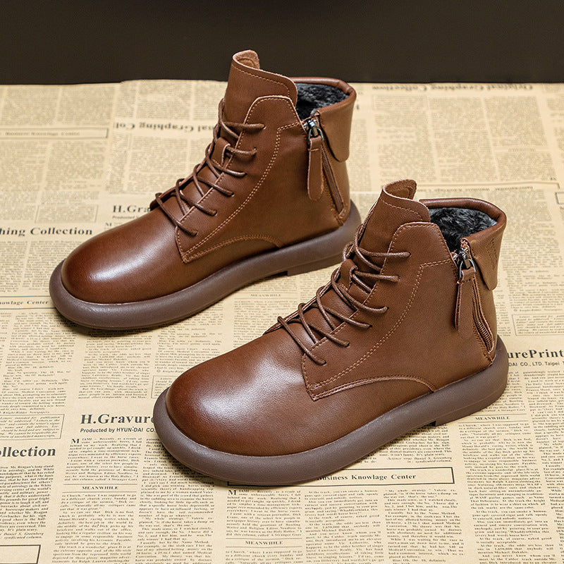 Women's Autumn Washed-out Vintage Martin Korean Zipper Women's Leather Boots