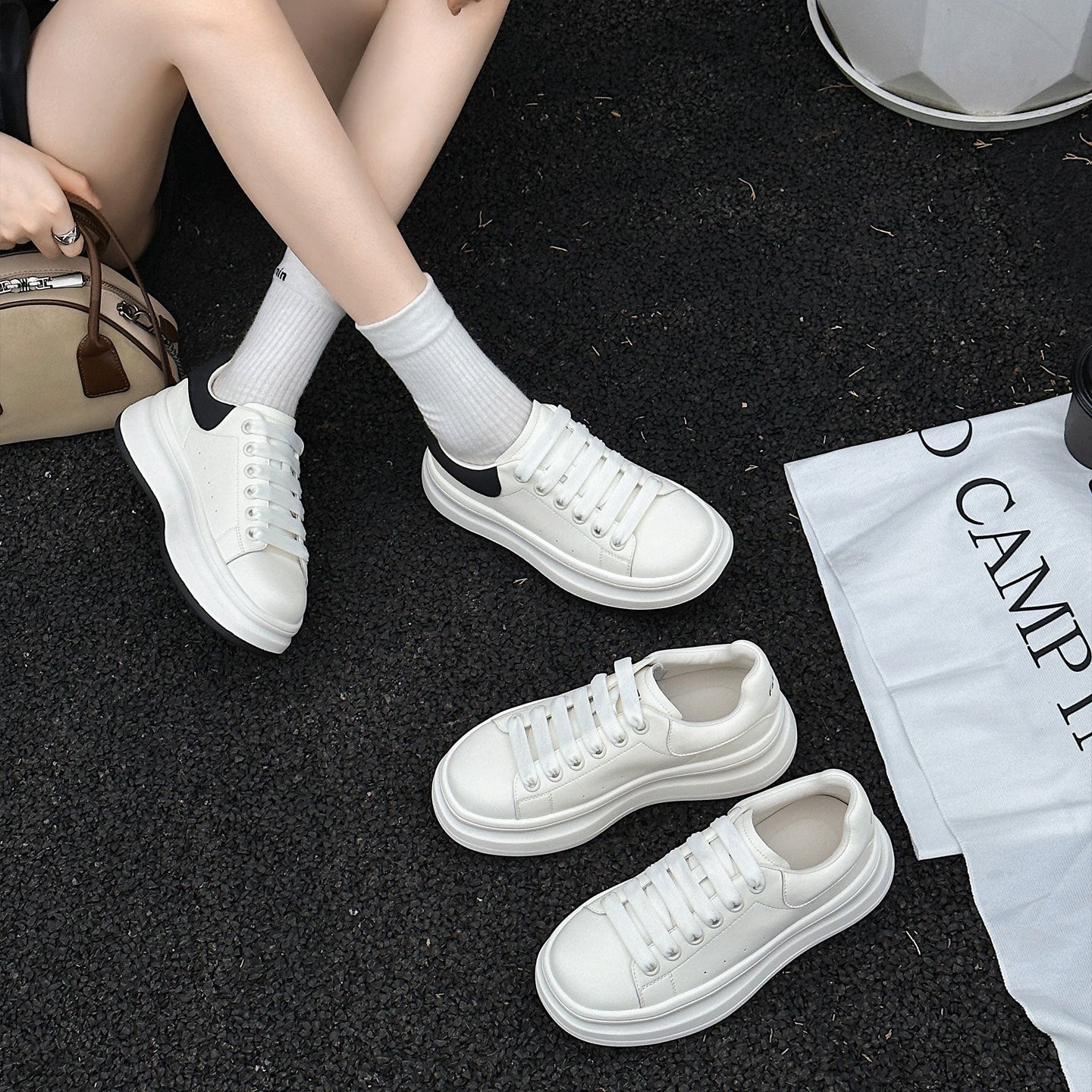 Women's White Autumn Cowhide Easy Wear Soft Back Thick Casual Shoes
