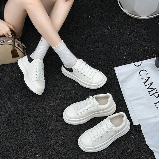 Women's White Autumn Cowhide Easy Wear Soft Back Thick Casual Shoes