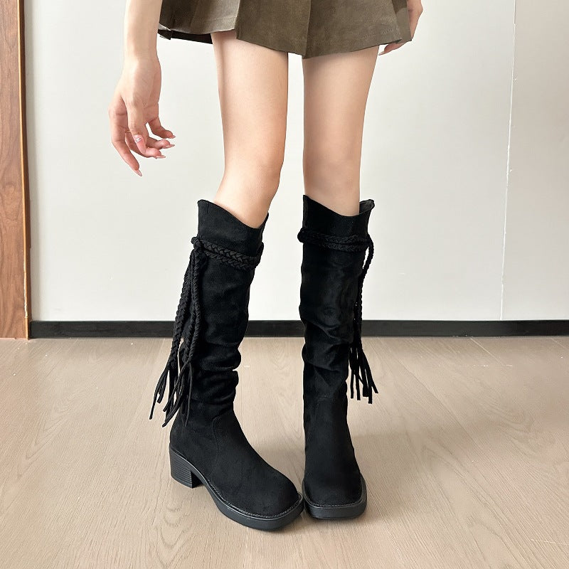Children's Bottom Waste Retro Style Knight Genuine Matte Hemp Heels