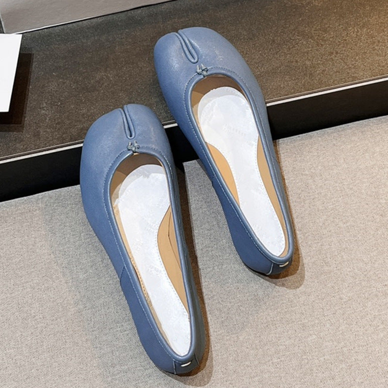 High Version Genuine Sheep Skin Split Toe Flat Ballet Loafers