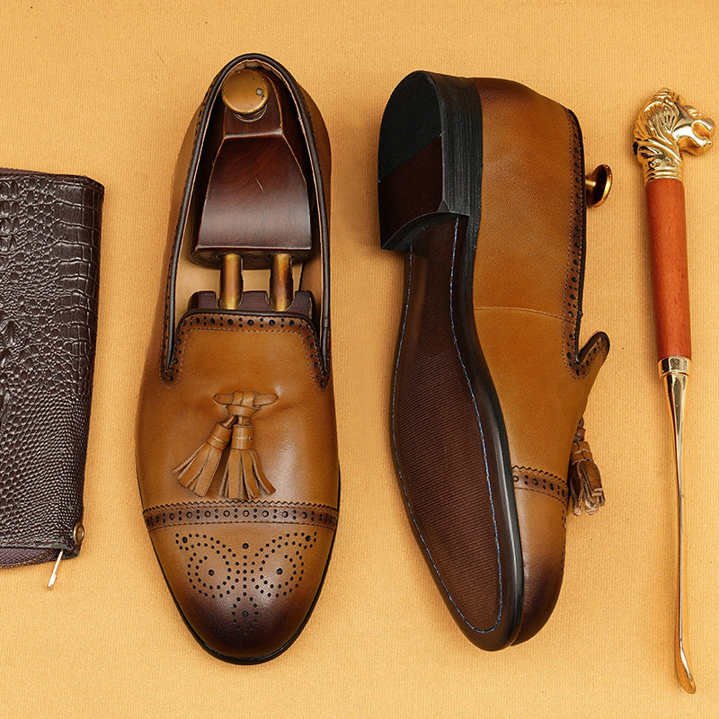 Men's Non-british Style Carving Business Slip-on Tassel Loafers