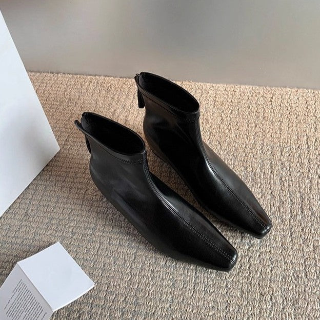 Version Height Increasing Insole Minimalist Square Toe Back Women's Leather Boots
