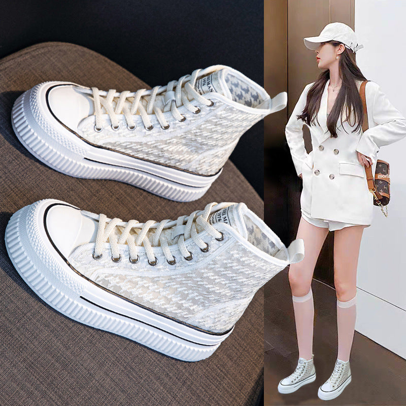 Women's Top White Lightweight Soft Sole Martin Versatile Hight Increasing Board Women's Shoes