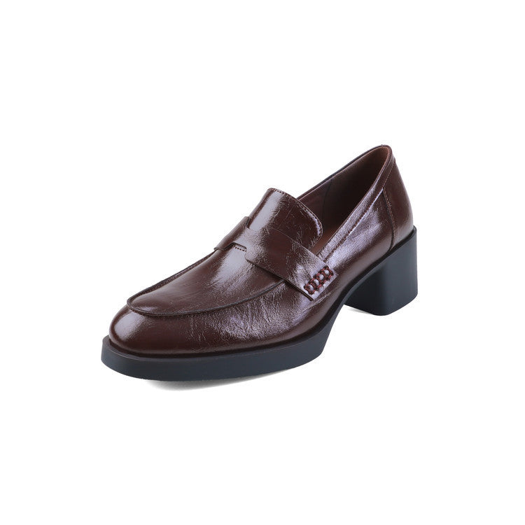 Women's High Pumps Round Toe Commuter Chunky Loafers
