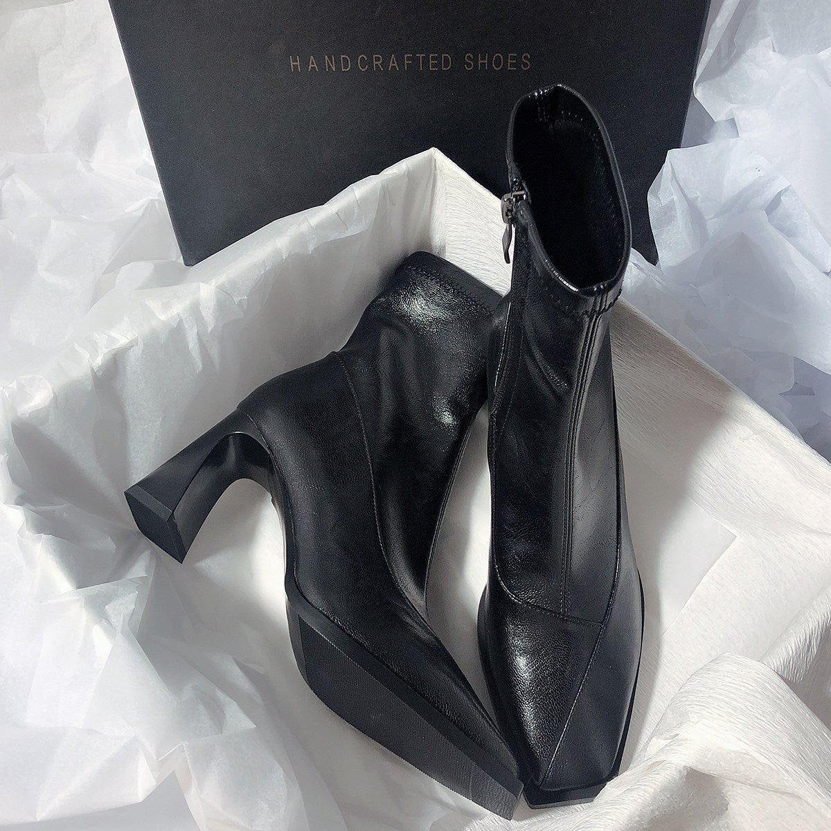 Women's Short Temperament Wild Side Zipper Black Heels