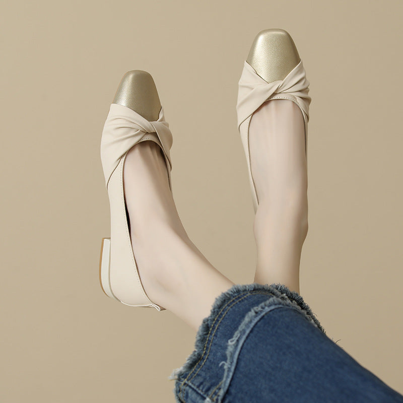 Women's Bow Style Low Low-cut Color Matching Heels