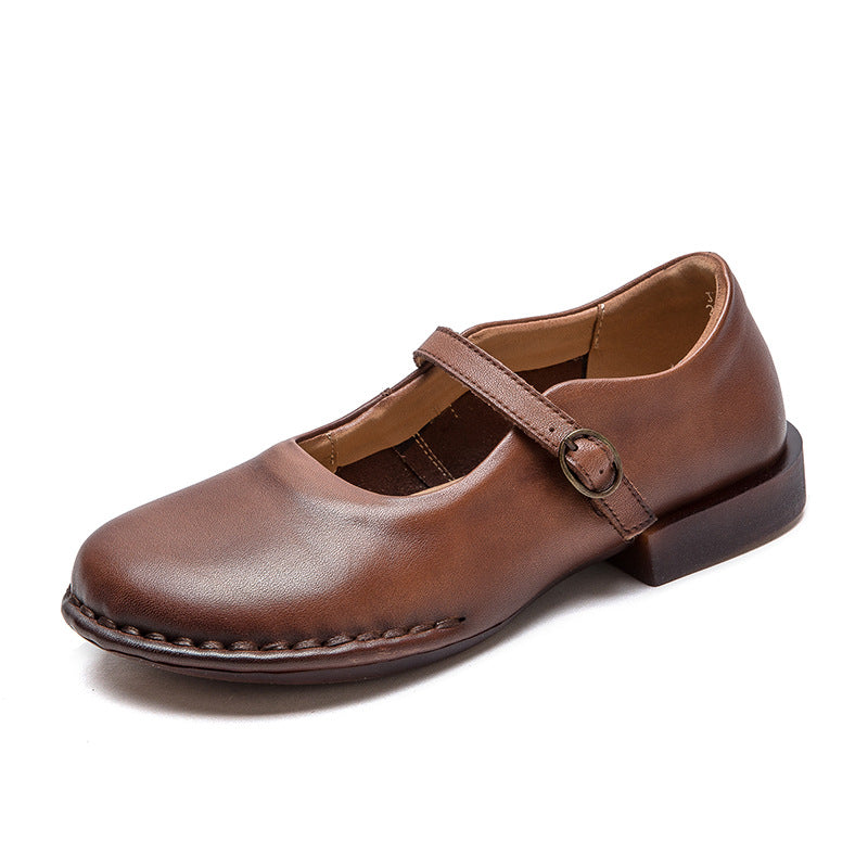 Women's First Layer Cowhide Buckle Pumps Fashion Casual Shoes