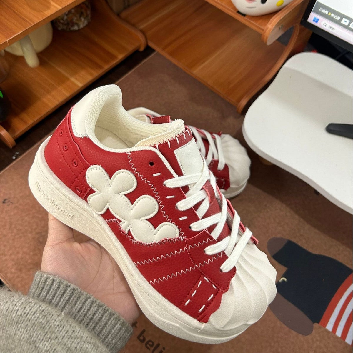 Women's & Men's Retro Shell Toe Red Board Thick-soled Increased Big Head Women's Casual Shoes