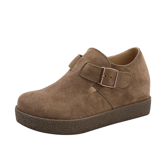Women's Thick Bottom Height Increasing Insole Warm Pumps Retro Small Real Men's Shoes