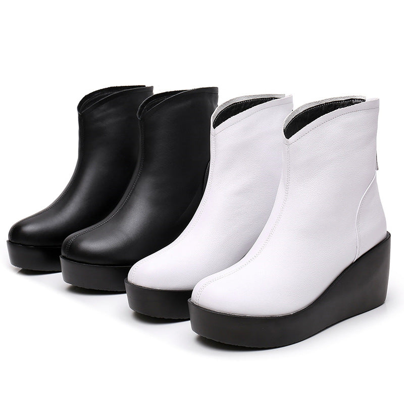 Women's Wedge Short Cowhide Single-layer Platform Plus Women's Shoes