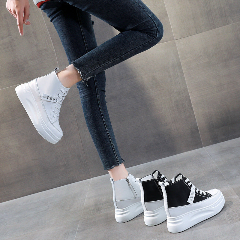 Women's Hidden White Cowhide Platform Muffin Bottom Small Heels
