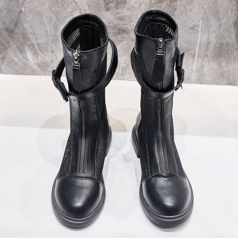 Women's Mesh Surface Hollowed Martin Summer British Style Women's Leather Boots