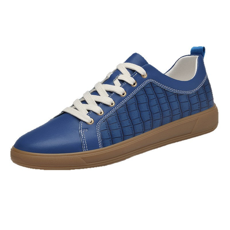 Men's Spring Embossed Plaid Cowhide Surface Handmade Retro Skateboard Sneakers