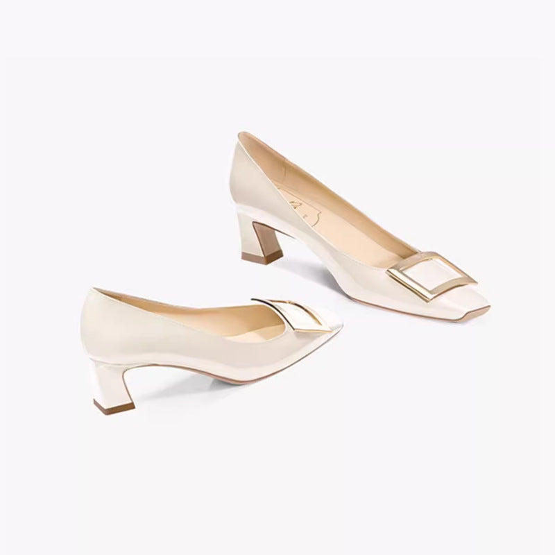 Women's Buckle Chunky High Stiletto Toe High-grade Commuter Heels