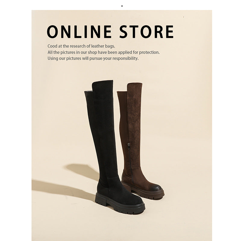 Women's Hot Chunky Platform Height Increasing Suede High Boots